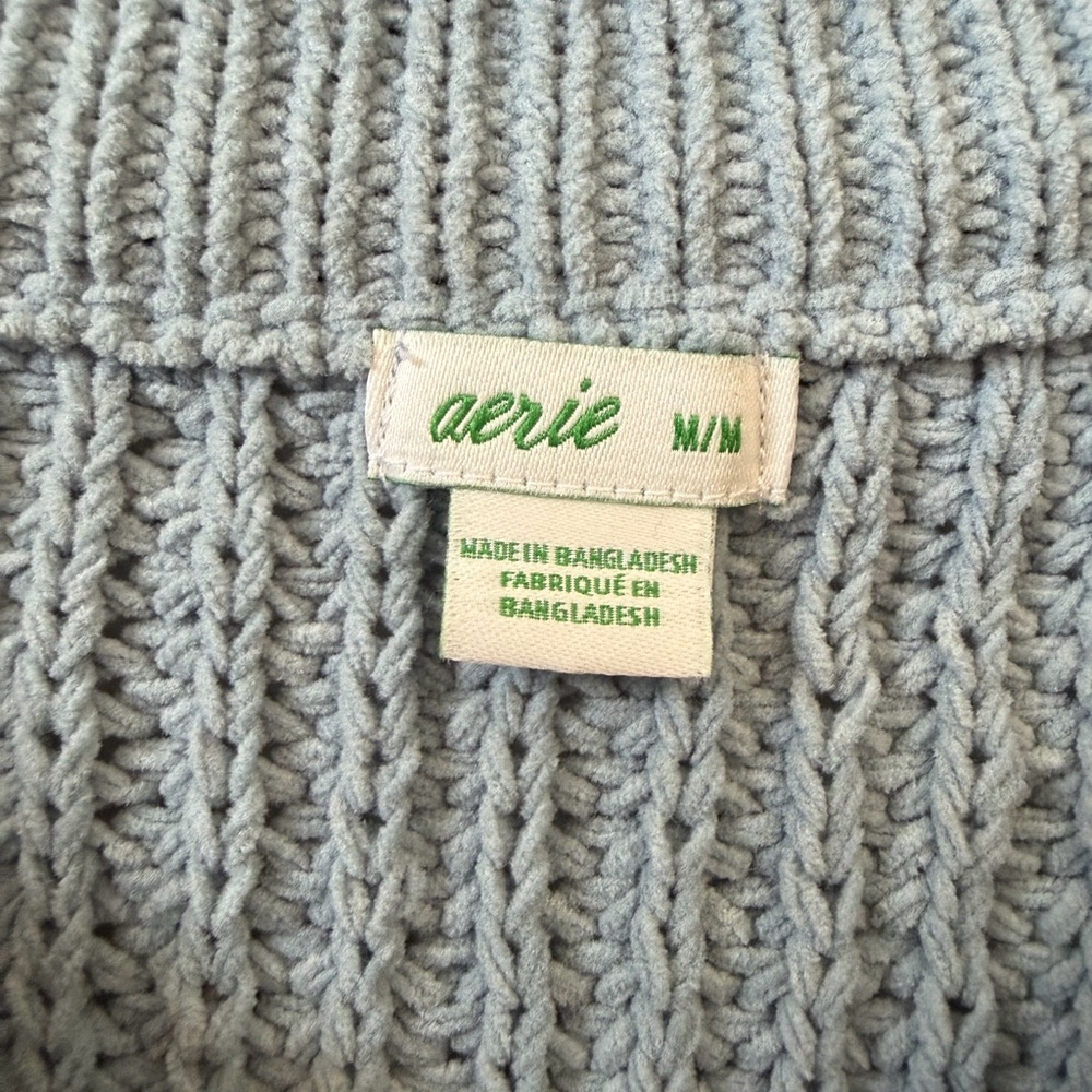 Aerie Oversized Blue Knit Sweater Slouchy Cozy Medium - Picture 2 of 12